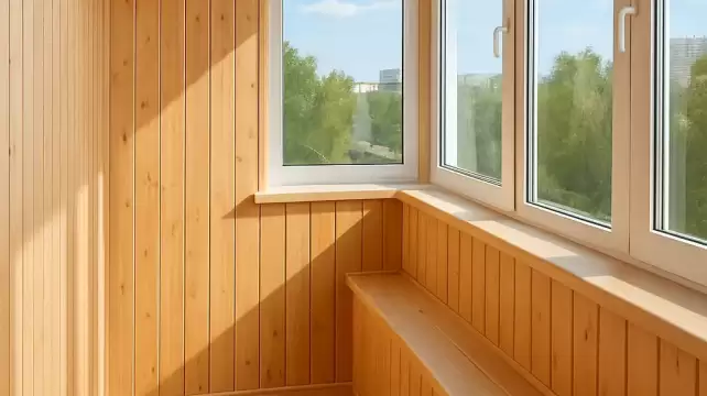 Отделка балкона вагонкой превью