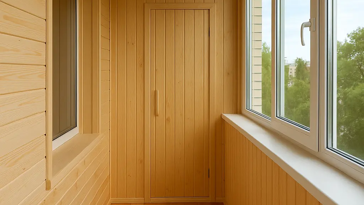 Отделка балкона вагонкой пример 1